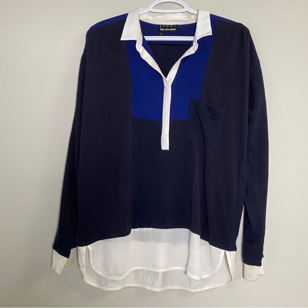The Kooples Sport Color Block Long Sleeve Polo M